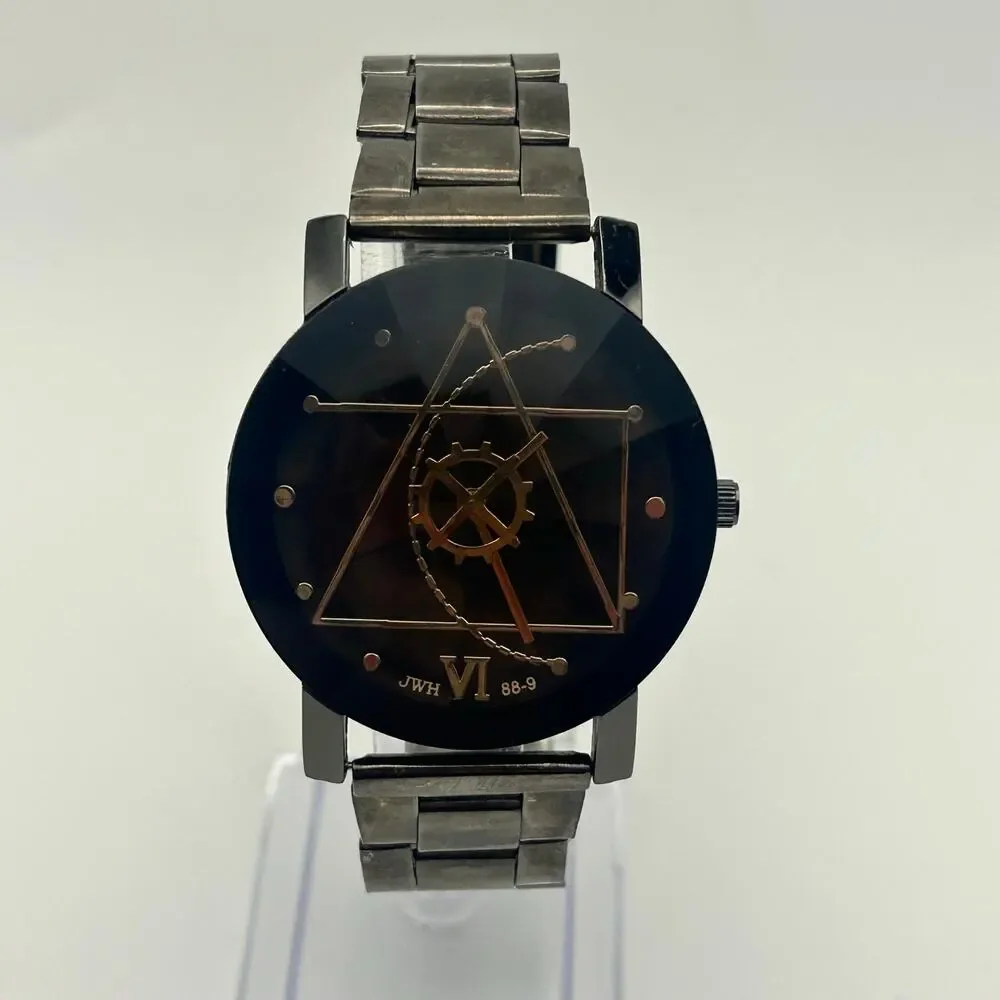 JWH Geometric Watch Black and Gold Tone Face Working New Battery